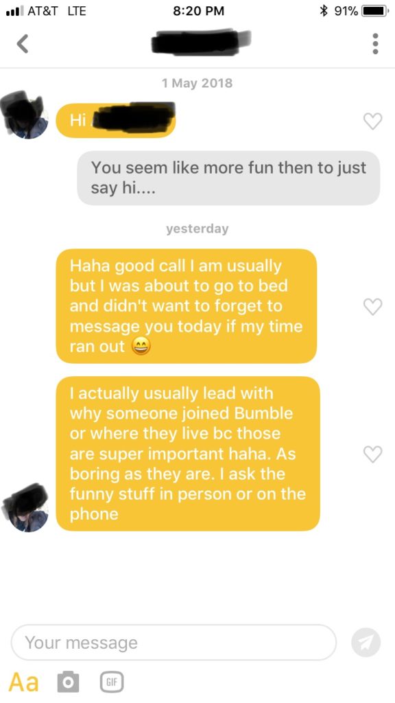 respond to her first message on bumble