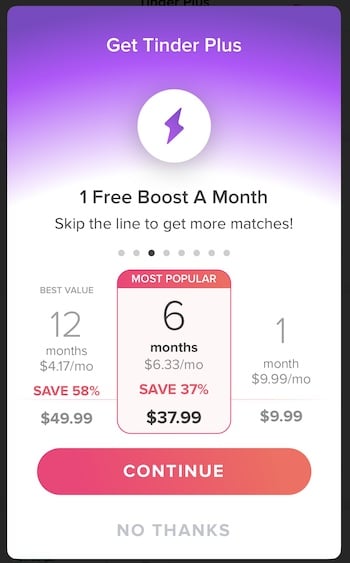 tinder plus 1 free boost per month
