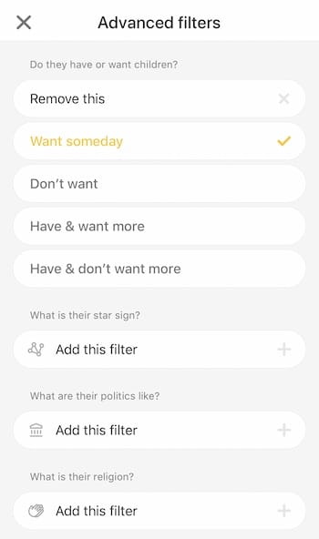 bumble advanced filters