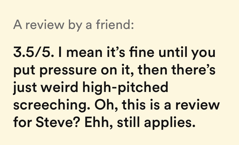 a review by a friend on bumble