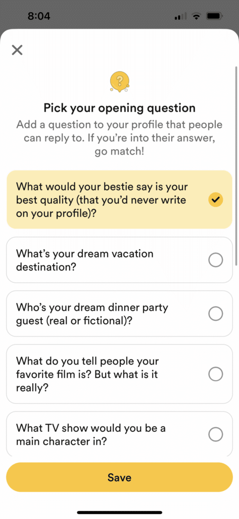 Bumble opening questions