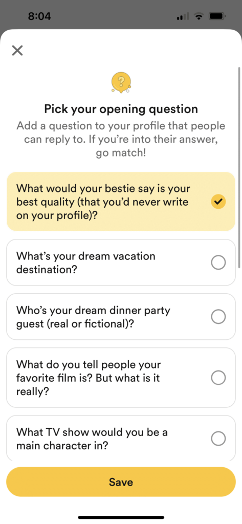 Bumble opening questions