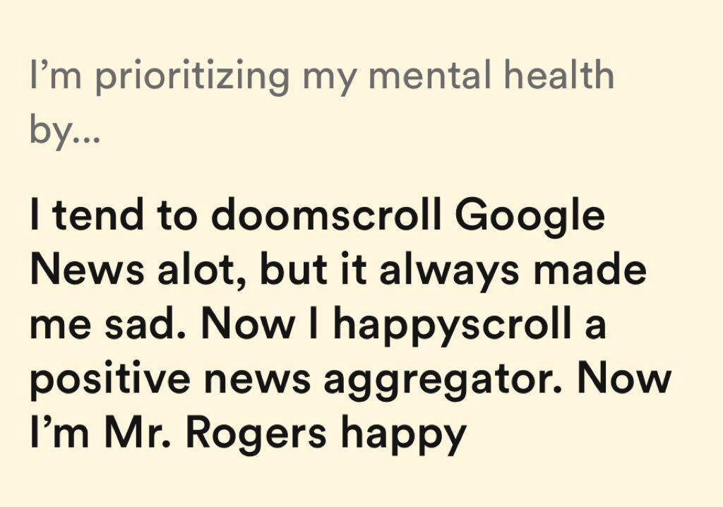 I'm prioritizing my mental health by bumble prompt